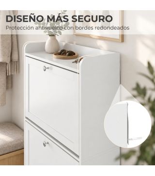 Zapatero Estrecho con 3 Cajones Abatibles Estantes Ajustables Armario Organizador para 12-15 Pares 60x24x130 cm Blanco