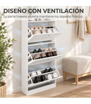 Zapatero Estrecho con 3 Cajones Abatibles Estantes Ajustables Armario Organizador para 12-15 Pares 60x24x130 cm Blanco