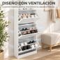 Zapatero Estrecho con 3 Cajones Abatibles Estantes Ajustables Armario Organizador para 12-15 Pares 60x24x130 cm Blanco