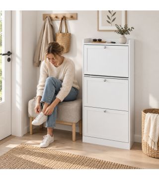 Zapatero Estrecho con 3 Cajones Abatibles Estantes Ajustables Armario Organizador para 12-15 Pares 60x24x130 cm Blanco