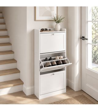 Zapatero Estrecho con 3 Cajones Abatibles Estantes Ajustables Armario Organizador para 12-15 Pares 60x24x130 cm Blanco