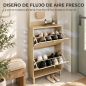Perchero Zapatero con 2 Cajones Abatibles con Puertas de Ratán 8 Ganchos Estante Superior y Marco de Madera Natural Perchero Zapatero con 2 Cajones Abatibles con Puertas de Ratán 8 Ganchos Estante Superior y Marco de Madera Natural