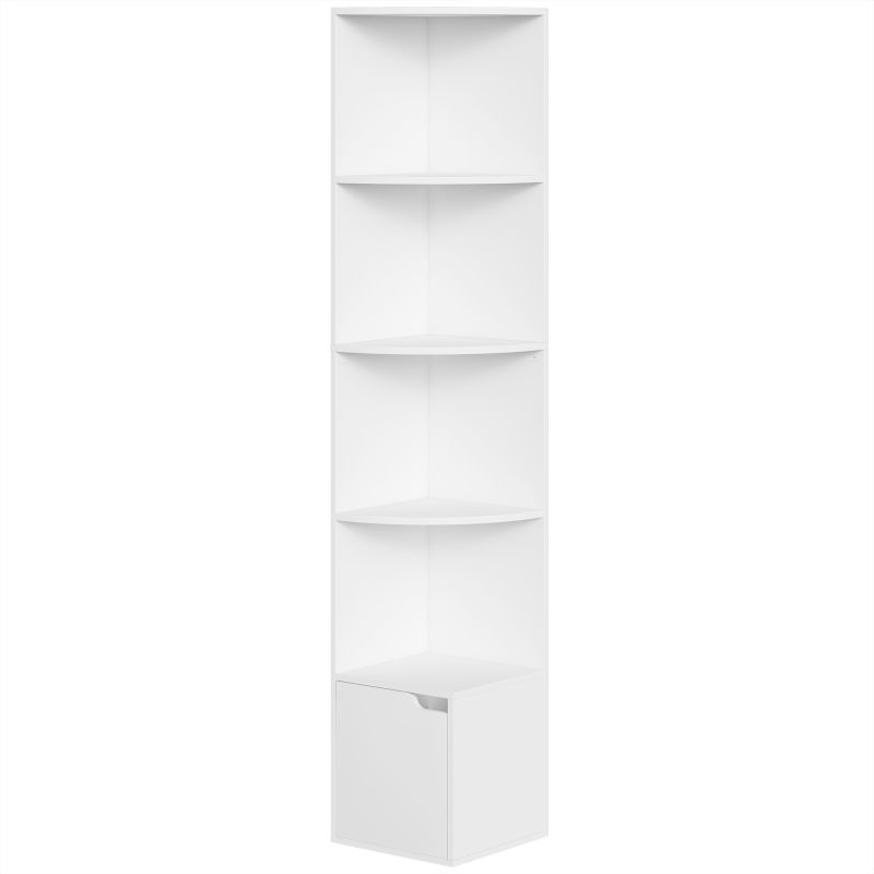 Estantería Esquinera de 5 Niveles con Estantes y Armario para Sala de Estar Dormitorio 29,5x29,5x158 cm Blanco Estantería Esquinera de 5 Niveles con Estantes y Armario para Sala de Estar Dormitorio 29,5x29,5x158 cm Blanco