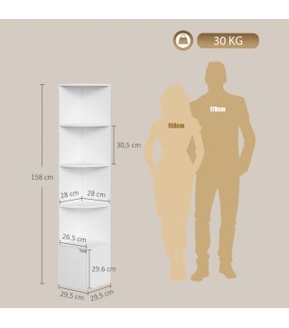 Estantería Esquinera de 5 Niveles con Estantes y Armario para Sala de Estar Dormitorio 29,5x29,5x158 cm Blanco