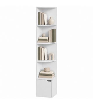 Estantería Esquinera de 5 Niveles con Estantes y Armario para Sala de Estar Dormitorio 29,5x29,5x158 cm Blanco