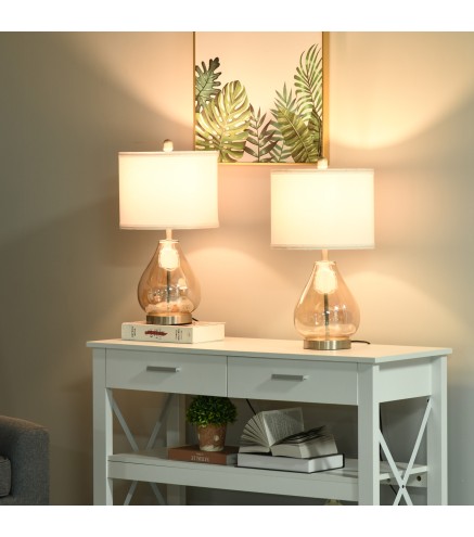 Juego de 2 Lámparas de Mesa Lámparas de Mesita de Noche con Casquillo de Lino E27 Máx. 40W para Salón Ø30x56 cm Blanco