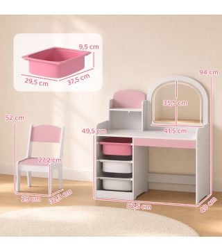 Tocador de Maquillaje Niña con Espejo con Luces LED Taburete 2 Estantes 3 Cajas de Almacenaje 3-8 Años Blanco y Rosa