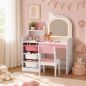 Tocador de Maquillaje Niña con Espejo con Luces LED Taburete 2 Estantes 3 Cajas de Almacenaje 3-8 Años Blanco y Rosa Tocador de Maquillaje Niña con Espejo con Luces LED Taburete 2 Estantes 3 Cajas de Almacenaje 3-8 Años Blanco y Rosa