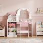 Tocador de Maquillaje Niña con Espejo con Luces LED Taburete 2 Estantes 3 Cajas de Almacenaje 3-8 Años Blanco y Rosa Tocador de Maquillaje Niña con Espejo con Luces LED Taburete 2 Estantes 3 Cajas de Almacenaje 3-8 Años Blanco y Rosa