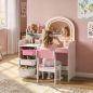 Tocador de Maquillaje Niña con Espejo con Luces LED Taburete 2 Estantes 3 Cajas de Almacenaje 3-8 Años Blanco y Rosa Tocador de Maquillaje Niña con Espejo con Luces LED Taburete 2 Estantes 3 Cajas de Almacenaje 3-8 Años Blanco y Rosa