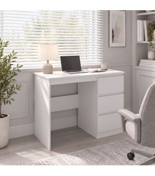 Mesa de Escritorio Mesa de Ordenador con 3 Cajones Veteado de Mármol para Oficina Estudio 100x50x75 cm Blanco