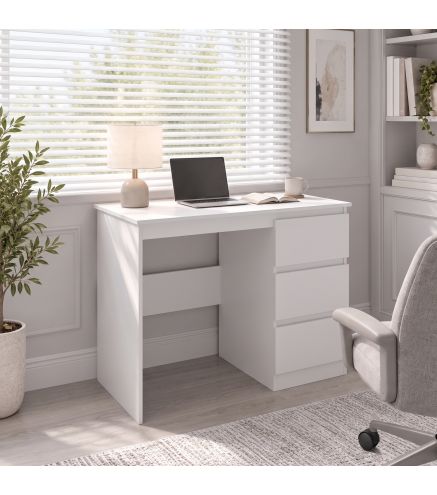 Mesa de Escritorio Mesa de Ordenador con 3 Cajones Veteado de Mármol para Oficina Estudio 100x50x75 cm Blanco