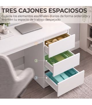 Mesa de Escritorio Mesa de Ordenador con 3 Cajones Veteado de Mármol para Oficina Estudio 100x50x75 cm Blanco