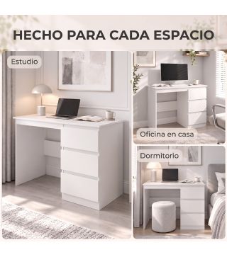 Mesa de Escritorio Mesa de Ordenador con 3 Cajones Veteado de Mármol para Oficina Estudio 100x50x75 cm Blanco