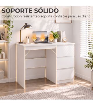Mesa de Escritorio Mesa de Ordenador con 3 Cajones Veteado de Mármol para Oficina Estudio 100x50x75 cm Blanco