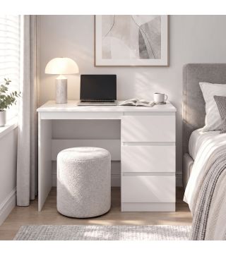 Mesa de Escritorio Mesa de Ordenador con 3 Cajones Veteado de Mármol para Oficina Estudio 100x50x75 cm Blanco