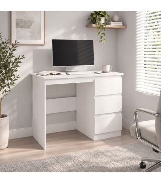 Mesa de Escritorio Mesa de Ordenador con 3 Cajones Veteado de Mármol para Oficina Estudio 100x50x75 cm Blanco