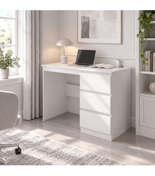 Mesa de Escritorio Mesa de Ordenador con 3 Cajones Veteado de Mármol para Oficina Estudio 100x50x75 cm Blanco