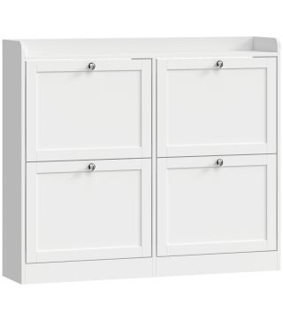 Zapatero Estrecho con 4 Cajones Abatibles Divisores Ajustables Puertas Shaker para 12-16 Pares 105x24x89,5 cm Blanco
