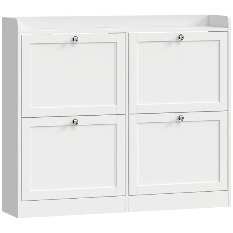 Zapatero Estrecho con 4 Cajones Abatibles Divisores Ajustables Puertas Shaker para 12-16 Pares 105x24x89,5 cm Blanco Zapatero Estrecho con 4 Cajones Abatibles Divisores Ajustables Puertas Shaker para 12-16 Pares 105x24x89,5 cm Blanco