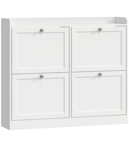 Zapatero Estrecho con 4 Cajones Abatibles Divisores Ajustables Puertas Shaker para 12-16 Pares 105x24x89,5 cm Blanco
