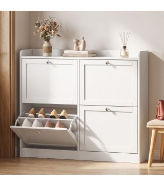 Zapatero Estrecho con 4 Cajones Abatibles Divisores Ajustables Puertas Shaker para 12-16 Pares 105x24x89,5 cm Blanco