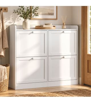 Zapatero Estrecho con 4 Cajones Abatibles Divisores Ajustables Puertas Shaker para 12-16 Pares 105x24x89,5 cm Blanco