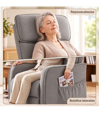 Sillón Relax Reclinable Eléctrico Levanta Personas con 2 Puntos Masaje Asiento con Muelles Reposapiés de Chenilla Gris