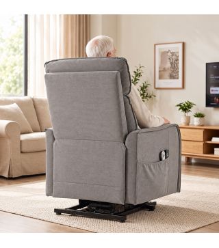 Sillón Relax Reclinable Eléctrico Levanta Personas con 2 Puntos Masaje Asiento con Muelles Reposapiés de Chenilla Gris