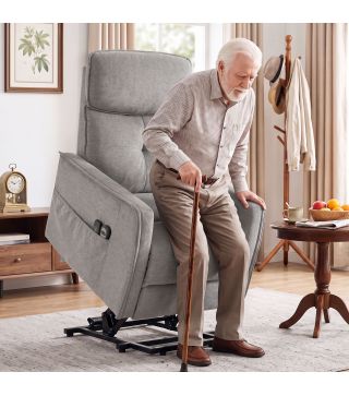 Sillón Relax Reclinable Eléctrico Levanta Personas con 2 Puntos Masaje Asiento con Muelles Reposapiés de Chenilla Gris