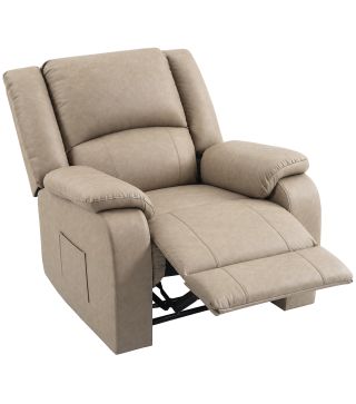 Sillón Relax Reclinable Manual de PU con Reposapiés Asiento Ancho Acolchado Grueso Reclinable hasta 155° Caqui