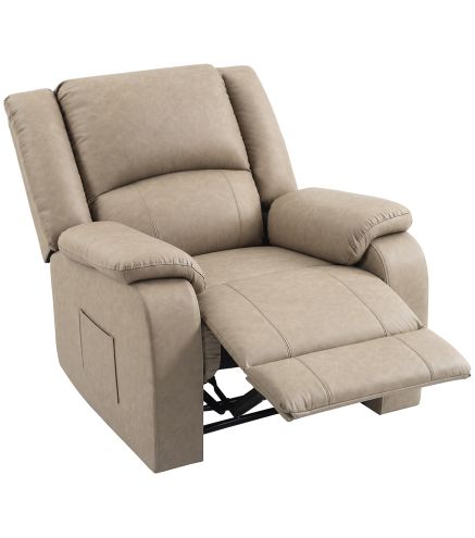 Sillón Relax Reclinable Manual de PU con Reposapiés Asiento Ancho Acolchado Grueso Reclinable hasta 155° Caqui
