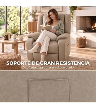Sillón Relax Reclinable Manual de PU con Reposapiés Asiento Ancho Acolchado Grueso Reclinable hasta 155° Caqui