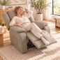 Sillón Relax Reclinable Manual de PU con Reposapiés Asiento Ancho Acolchado Grueso Reclinable hasta 155° Caqui