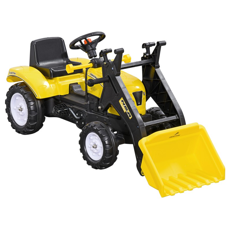 Tractor a Pedales para Niños a partir de 3 Años Excavadora con Pala Delantera Carga 35 kg 114x41x52 cm Amarillo