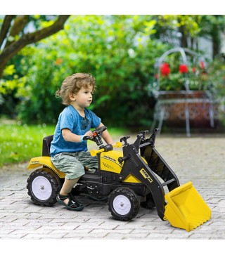 Tractor a Pedales para Niños a partir de 3 Años Excavadora con Pala Delantera Carga 35 kg 114x41x52 cm Amarillo