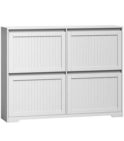 Zapatero Estrecho con 4 Cajones Abatibles Puertas Acanaladas Estantes Ajustables hasta 16 Pares para Pasillo Blanco