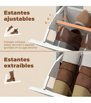 Zapatero Estrecho con 4 Cajones Abatibles Puertas Acanaladas Estantes Ajustables hasta 16 Pares para Pasillo Blanco