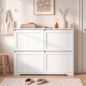 Zapatero Estrecho con 4 Cajones Abatibles Puertas Acanaladas Estantes Ajustables hasta 16 Pares para Pasillo Blanco