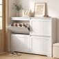 Zapatero Estrecho con 4 Cajones Abatibles Puertas Acanaladas Estantes Ajustables hasta 16 Pares para Pasillo Blanco