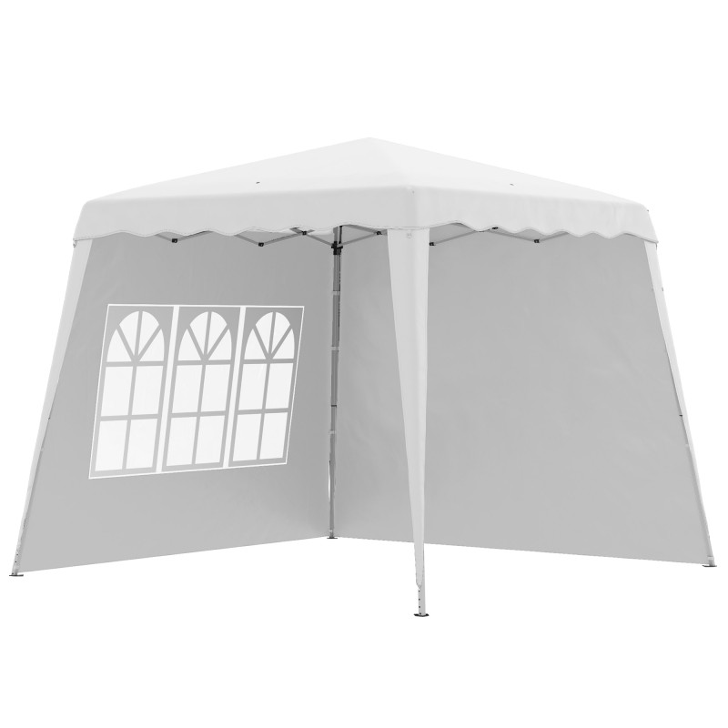Carpa Plegable con 2 Paredes Laterales 2,89x2,89m Cenador Pabellón de Jardín Altura Ajustable Protección UV50+ Blanco