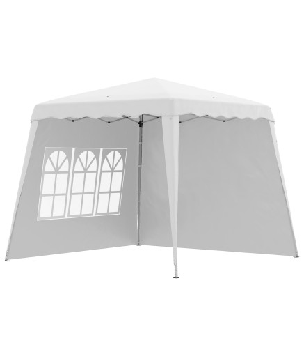 Carpa Plegable con 2 Paredes Laterales 2,89x2,89m Cenador Pabellón de Jardín Altura Ajustable Protección UV50+ Blanco