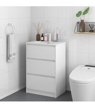 Mueble de Baño con Lavabo Armario de Baño Lavabo de Baño de Cerámica Sintética con 2 Cajones 61x37x88cm Blanco Brillante