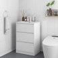 Mueble de Baño con Lavabo Armario de Baño Lavabo de Baño de Cerámica Sintética con 2 Cajones 61x37x88cm Blanco Brillante
