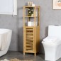 Armario Auxiliar de Baño de Bambú Estantería de Baño con 2 Estantes Abiertos y Puerta de Rejilla 32,9x29,9x120cm Natural