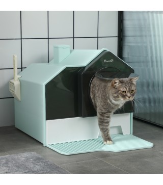 Arenero para Gatos Caja de Arena Cerrada con Bandeja Extraíble Pala y Filtro Desodorizante 47x45x42 cm Turquesa