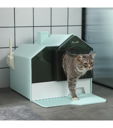 Arenero para Gatos Caja de Arena Cerrada con Bandeja Extraíble Pala y Filtro Desodorizante 47x45x42 cm Turquesa