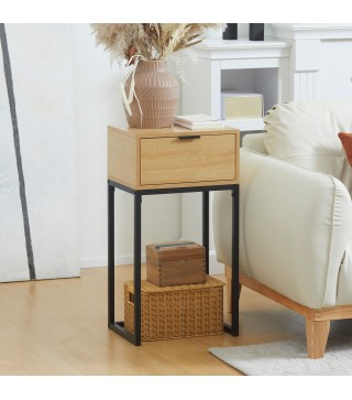 Mesa Auxiliar con Cajón Mesita Auxiliar Moderna con Patas de Acero para Pasillo Salón 40x30x76cm Natural