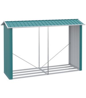 Casetilla para Leña de Acero Galvanizado Leñero Exterior Cobertizo de Almacenamiento de Troncos con Techo para Jardín Terraza 24