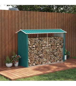 Casetilla para Leña de Acero Galvanizado Leñero Exterior Cobertizo de Almacenamiento de Troncos con Techo para Jardín Terraza 24